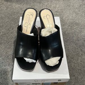 Jessica Simpson Black leather wedges NIB